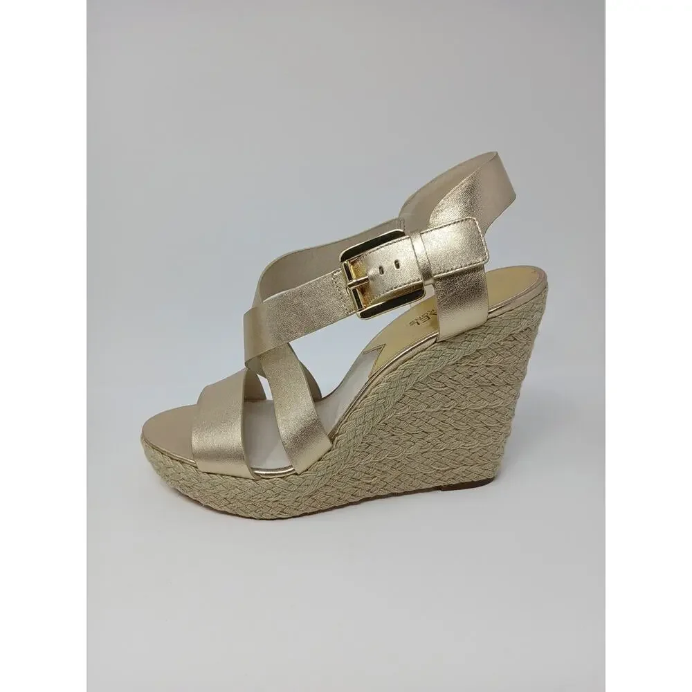 Michael Kors Giovanna MK Logo Pale Gold Espadrille Wedge Women’s US Size 10M New